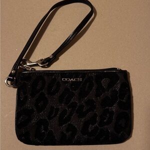 Coach Black Black Leopard Print Shimmwr Wristlet